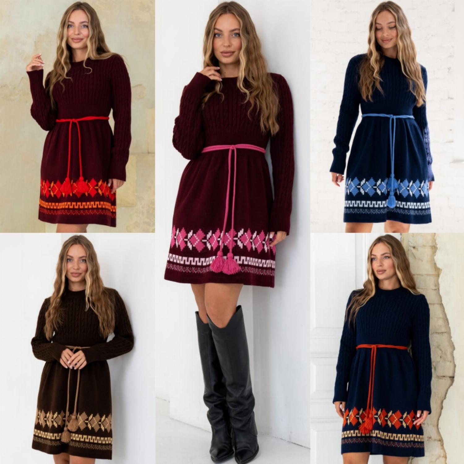 Стильное теплое вязаное платье-выши ...